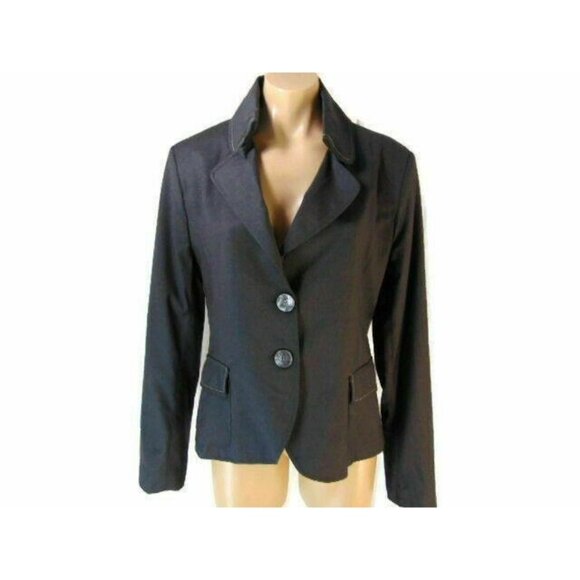 Maeva Italia Charcoal Black Blazer US 12 IT 48 New Tags Lined Stretch Topstitch - Picture 1 of 12
